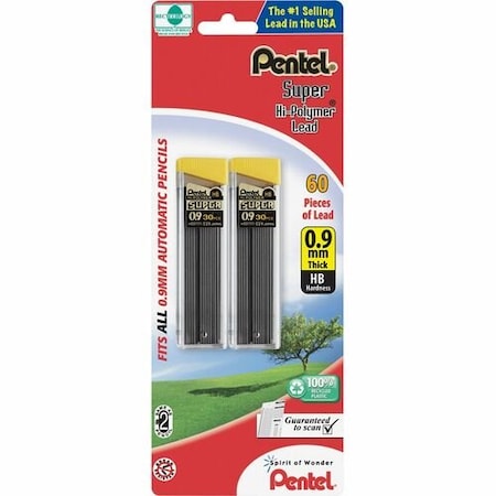 Pentel HI-POLYMER LEAD, .9MM HB, BLACK, 2PK PENC29BPHB2